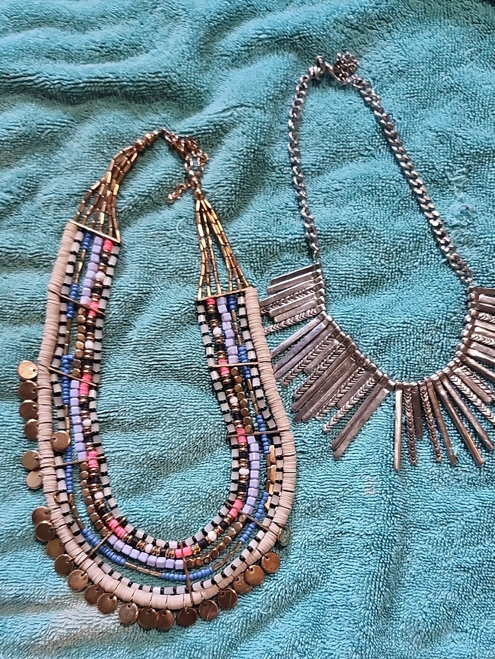 2 Boho Multi-Color Beaded Statement Necklaces - Women Jewelry